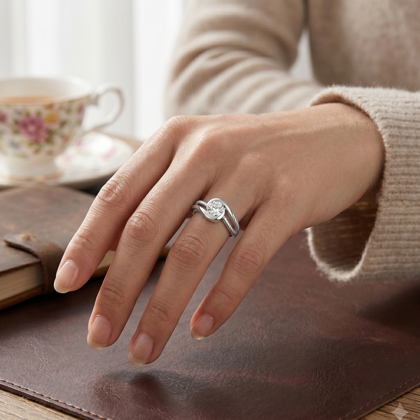 Infinity Wave Solitaire Ring in 925 Sterling Silver