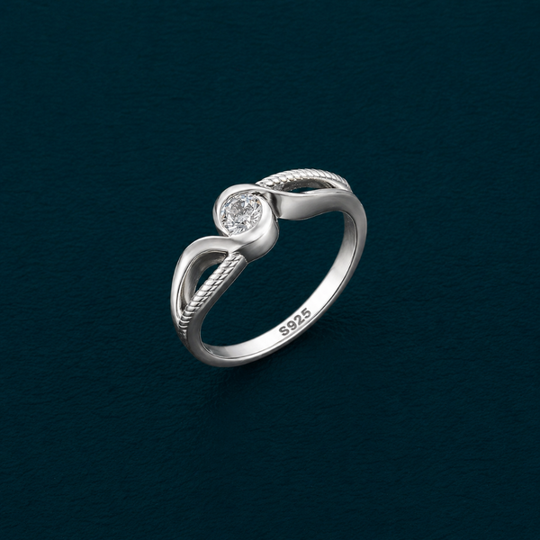 Infinity Wave Solitaire Ring in 925 Sterling Silver