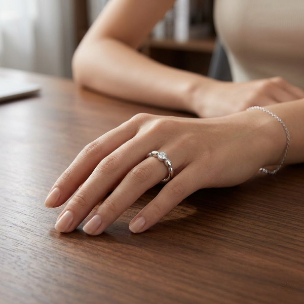 Elegant Marquise Accent Solitaire Ring in 925 Sterling Silver
