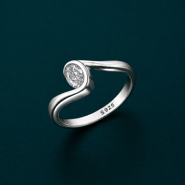Modern Wave Bezel Solitaire Ring in 925 Sterling Silver