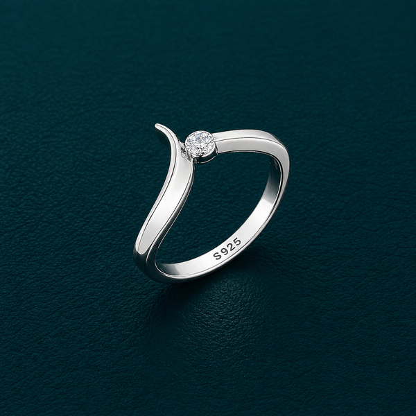Elegant Curved Open Solitaire Ring in 925 Sterling Silver