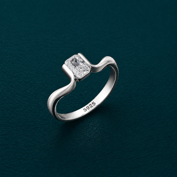 S925 Sterling Silver Square-Cut Solitaire Ring for Women