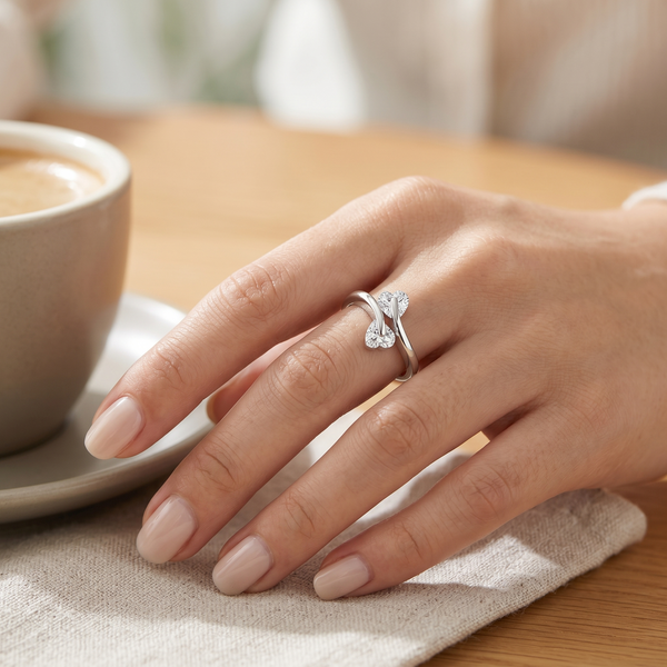 Double Heart Silver Ring for Women
