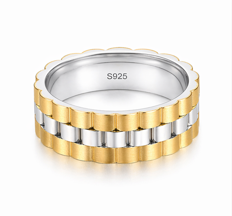S925 Sterling Silver Gold & Silver Link Design Couple Bands