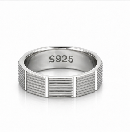 Stylish S925 Sterling Silver Geometric Couple Bands with Linear Texture Finish
