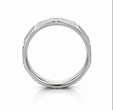 Stylish S925 Sterling Silver Geometric Couple Bands with Linear Texture Finish