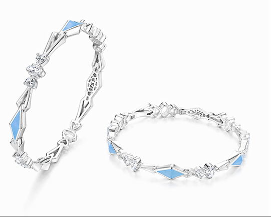 Luxury Blue Enamel Diamond-Studded Bangles – 925 Sterling Silver Designer Bangles