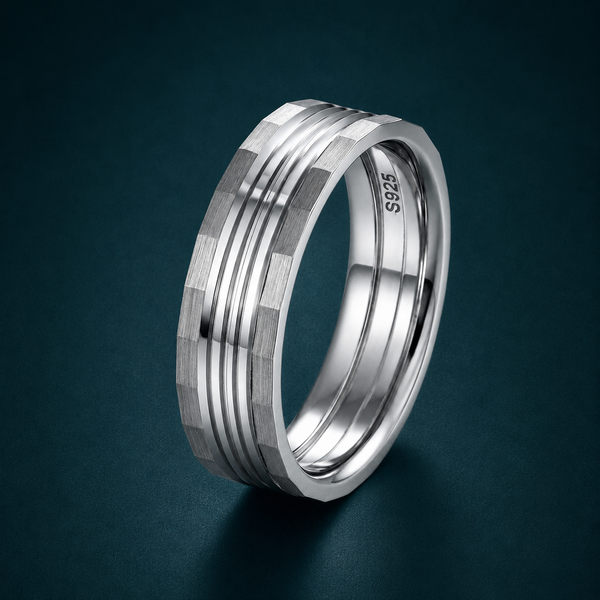 Modern Matte Groove Designer Ring in 925 Sterling Silver